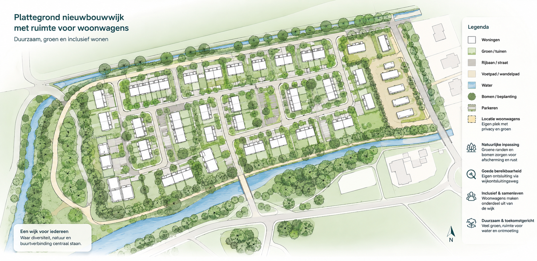 woonwijk met ruimte voor... Plattegrond nieuwbouwwijk met ruimte voor woonwagens
